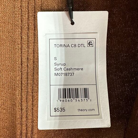 THEORY Torina Long Line 100% Cashmere Open Front Cardigan Syrup Small Neutral - Picture 4 of 11